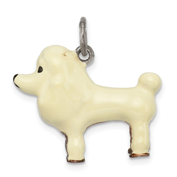 Sterling Silver White Enamel Poodle Pendant - Picture 1 of 4